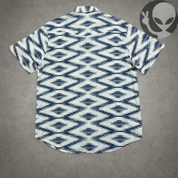 NWT Lucky Brand Men's Button Up Shirt Small Ivory Blue Tribal Preppy Summer - Picture 6 of 6